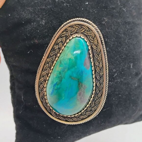 Israel Jewelry - Vtg Israel Signed Eliat Stone 925 Sterling Silver Brooch Pendant Blue Green